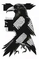 A futuristic crow with circuit board wings tattoo design idea