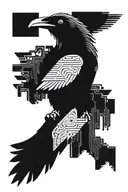 A futuristic crow with circuit board wings tattoo design idea