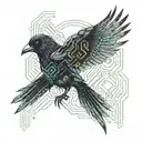 futuristic crow with circuit board wings tattoo design idea