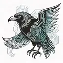 futuristic crow with circuit board wings tattoo design idea