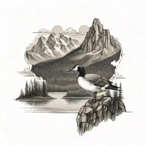goose head mountain background black and white tattoo design idea