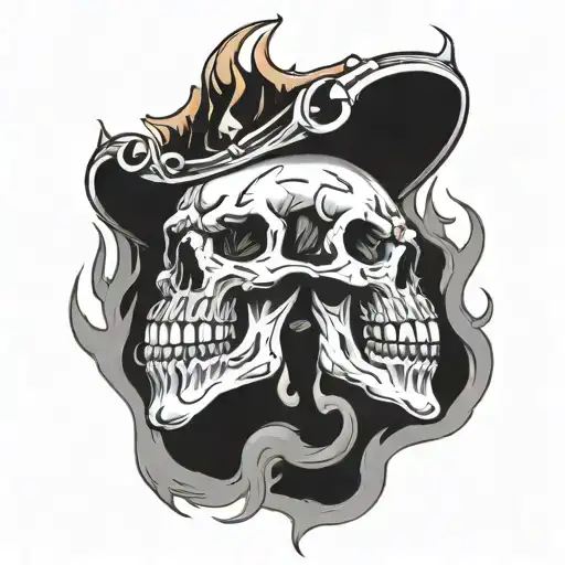 isometric view of a ghost riders skull with flames  tattoo design idea