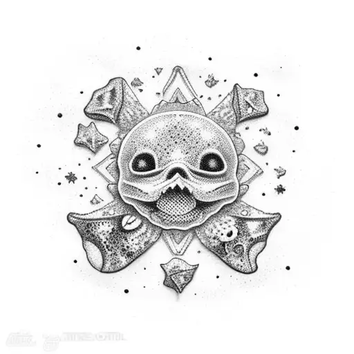 Uma cena de praia com conchas e estrelas-do-mar em estilo pontilhado tattoo design idea