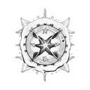 Uma cena de praia com conchas e estrelas-do-mar em estilo pontilhado tattoo design idea