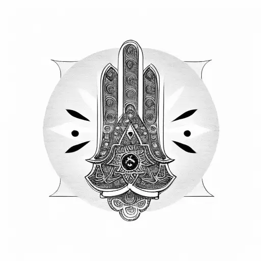 Hamsa Symbol with yang yang line work tattoo design idea