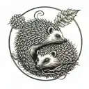 Two hedgehogs/porcupines designed in the form of a yin-yang, where there are curled up facing each other  tattoo design idea