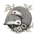 Two hedgehogs/porcupines designed in the form of a yin-yang, where there are curled up facing each other  tattoo design idea