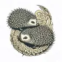 Two hedgehogs/porcupines designed in the form of a yin-yang, where there are curled up facing each other  tattoo design idea