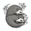 Two hedgehogs/porcupines designed in the form of a yin-yang, where there are curled up facing each other  tattoo design idea