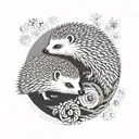 Two hedgehogs/porcupines designed in the form of a yin-yang, where there are curled up facing each other  tattoo design idea