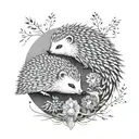 Two hedgehogs/porcupines designed in the form of a yin-yang, where there are curled up facing each other  tattoo design idea