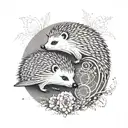 Two hedgehogs/porcupines designed in the form of a yin-yang, where there are curled up facing each other  tattoo design idea