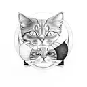 grey and ginger cat chasing each other ying yang style tattoo design idea