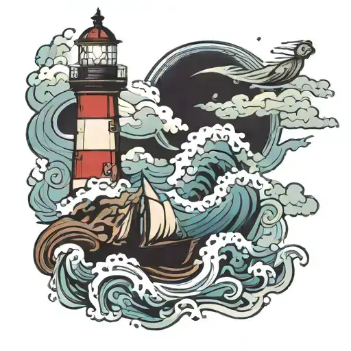 Nividic Lighthouse stormy condition tattoo design idea