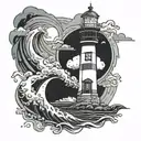 Nividic Lighthouse stormy condition tattoo design idea