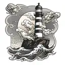 Nividic Lighthouse stormy condition tattoo design idea