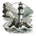 Nividic Lighthouse stormy condition tattoo design idea