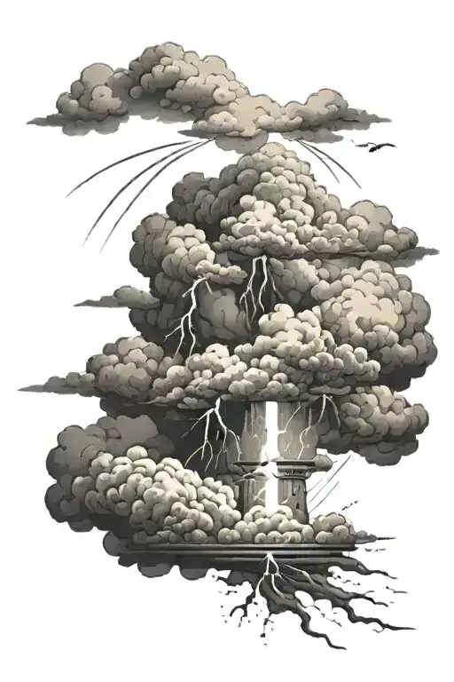 A powerful thunderstorm tattoo with rays of light breaking through the clouds, symbolizing God's presence in the midst of chaos tattoo design idea