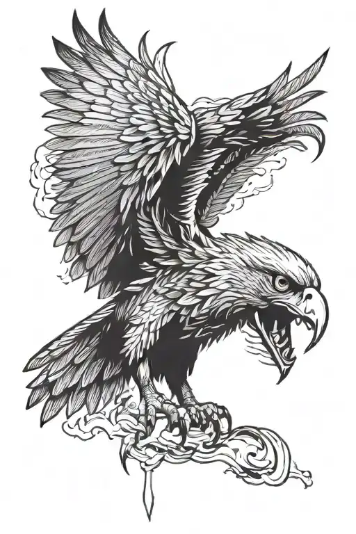 eagle wings and scary eyes looking tattoo design idea