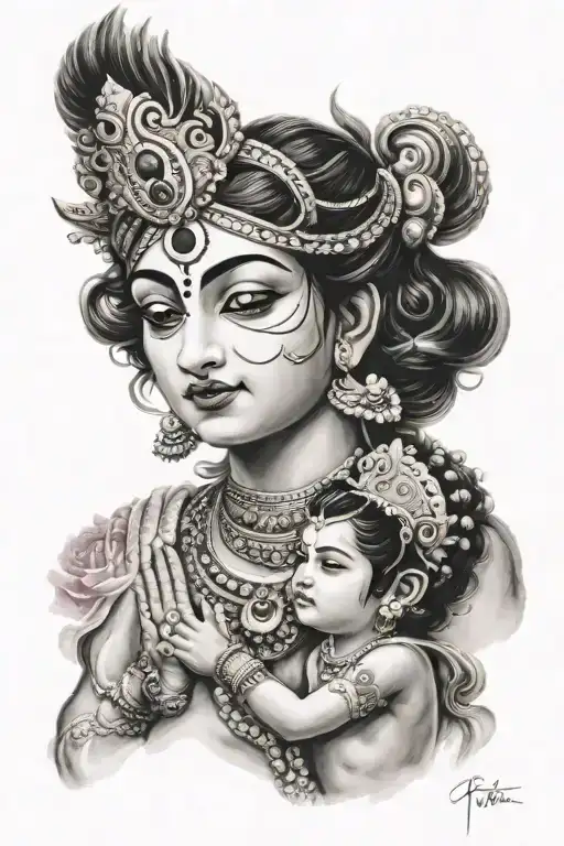krishna and  difrent disinge in sides tattoo design idea
