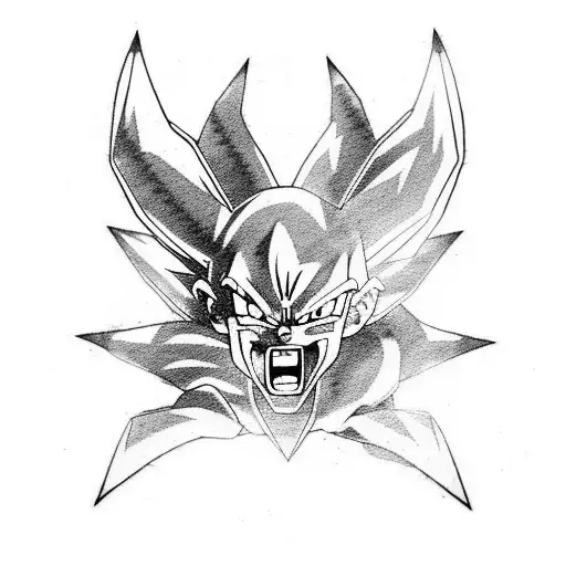 A fusion tattoo design combining elements of Dragon Ball Z and Pokemon, depicting a powerful warrior Pikachu tattoo design idea