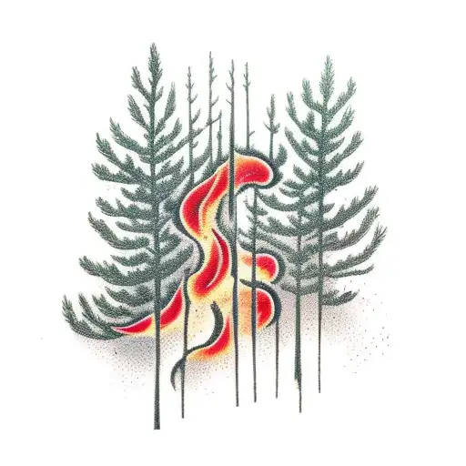 Burning pine forest smoke is American flag on fire  tattoo design idea