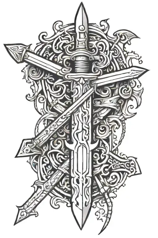 sword piercing tattoo design idea