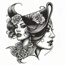 A split-face design featuring a seductive femme fatale on one side and an elegant, sophisticated lady on the other tattoo design idea