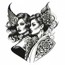 A split-face design featuring a seductive femme fatale on one side and an elegant, sophisticated lady on the other tattoo design idea