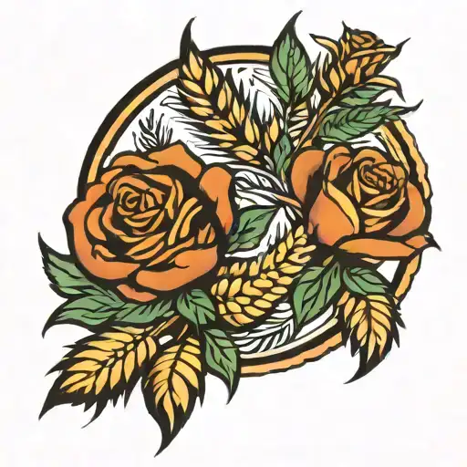 roses and wheat tattoo design idea