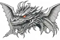 face of Dragon head tattoo design in the middle of a pair of wings for chest tattoo design idea