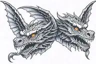 face of Dragon head tattoo design in the middle of a pair of wings for chest tattoo design idea
