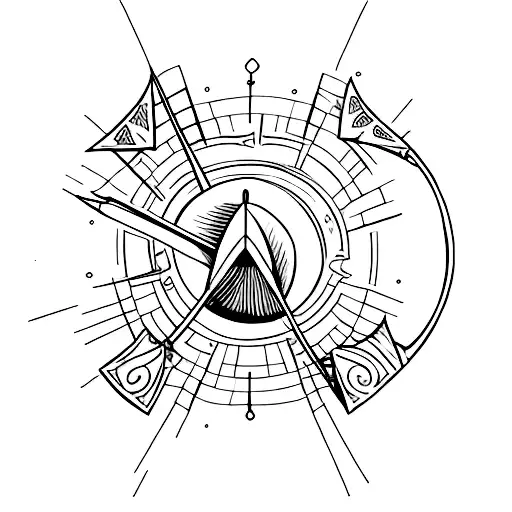 bow and arrow being shot towards a crescent moon, far in the distance.  tattoo design idea