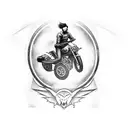 A realistic portrait of a lone wolf riding a motorcycle, symbolizing the freedom and independence of a chef's adventurous spirit tattoo design idea