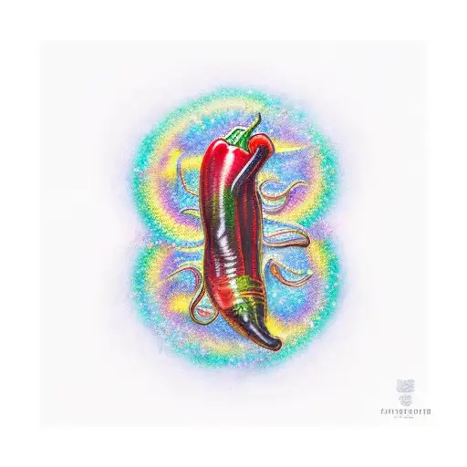 A realistic portrait of a rainbow coloured chilli pepper tattoo design idea
