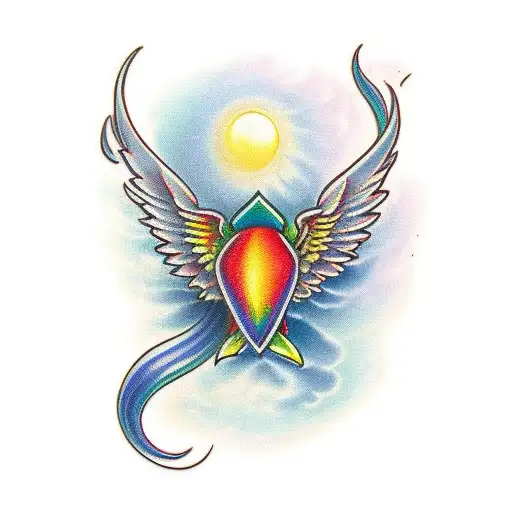Rainbow chilli with wings tattoo design idea