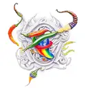 A realistic portrait of a rainbow coloured chilli pepper tattoo design idea