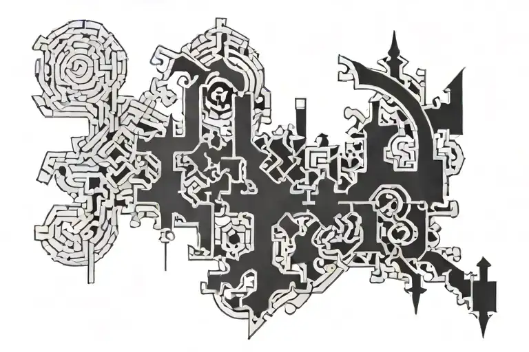 Create upper forearm puzzle tattoo, black and white, 3d with exactly one missing piece. Straight lines and have it wrap  tattoo design idea