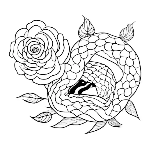 Fineline, snake, vertical, peony tattoo design idea