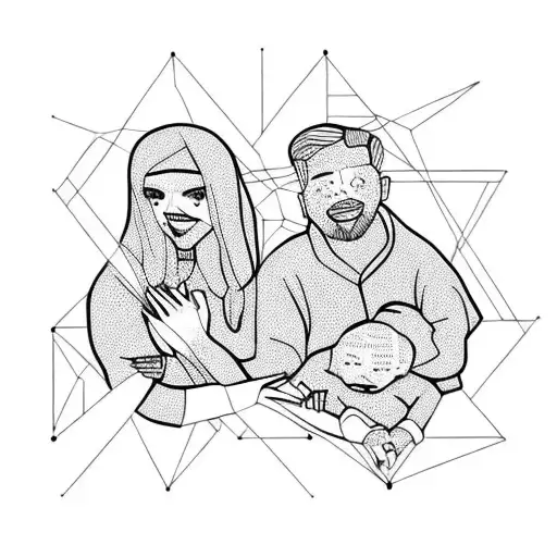 mother father son and daughter in wheelchair holding hands tattoo design idea