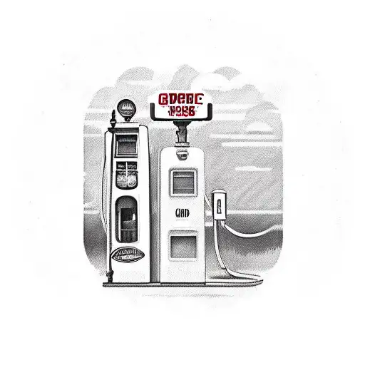 Old timey gas pump labled 76 at the top on it with the gas price at $7.77 and the text fire me up somewhere in the pic tattoo design idea