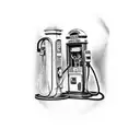 Old timey gas pump labled 76 on it with the gas price at $7.77 and the text fire me up somewhere in the pic tattoo design idea