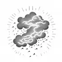 A blackwork tattoo of a storm cloud shaped like the map of Republika Srpska, with lightning bolts striking down tattoo design idea