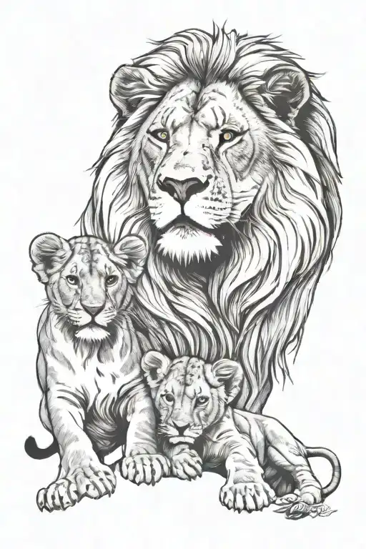 lion with 2 cubs face only tattoo design idea