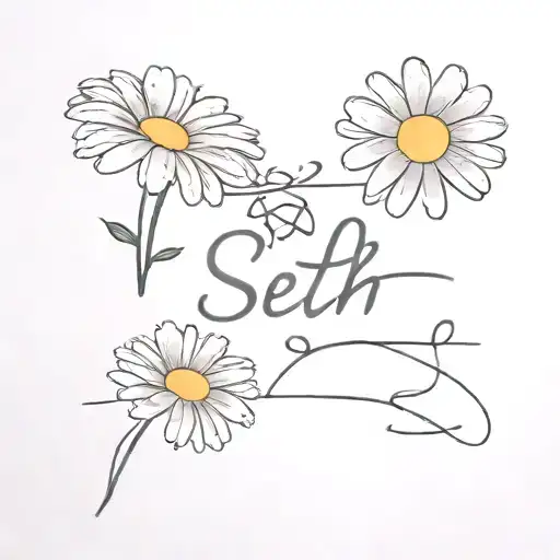 daisy flower and broken heart with the name seth tattoo design idea