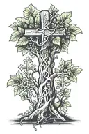 fig tree with cross carved into it  tattoo design idea