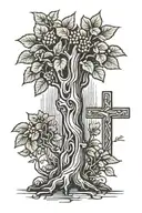 fig tree with cross carved into it  tattoo design idea