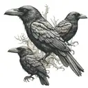 10 crows all different sizes and the biggest one has sharingan in the birds eye  tattoo design idea