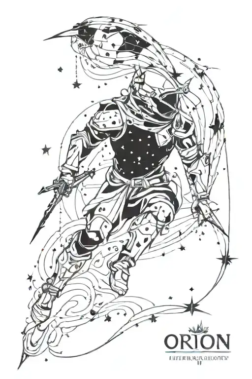 orion the hunter over orion constellation replace stars tattoo design idea