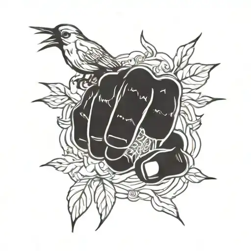 fist and bird tattoo design idea